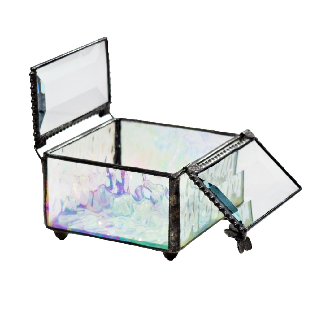 Clear Iridescent Glass Box with Center Open - J Devlin - Copper State Home + Iron