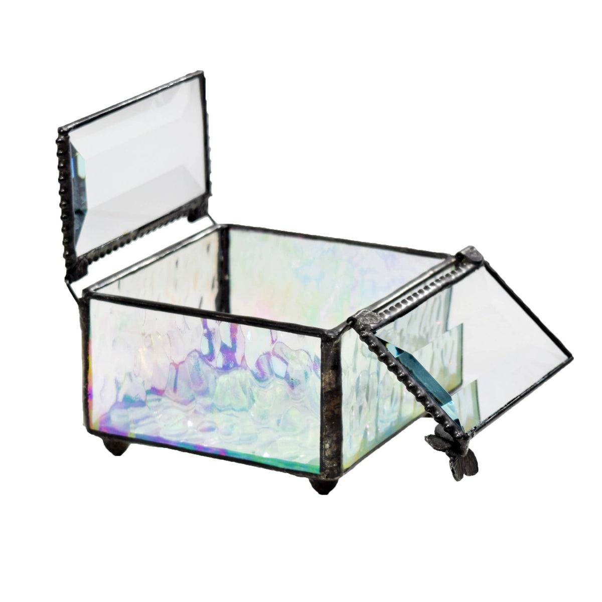 Clear Iridescent Glass Box with Center Open - J Devlin - Copper State Home + Iron