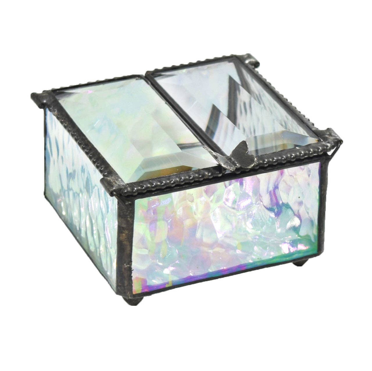 Clear Iridescent Glass Box with Center Open - J Devlin - Copper State Home + Iron