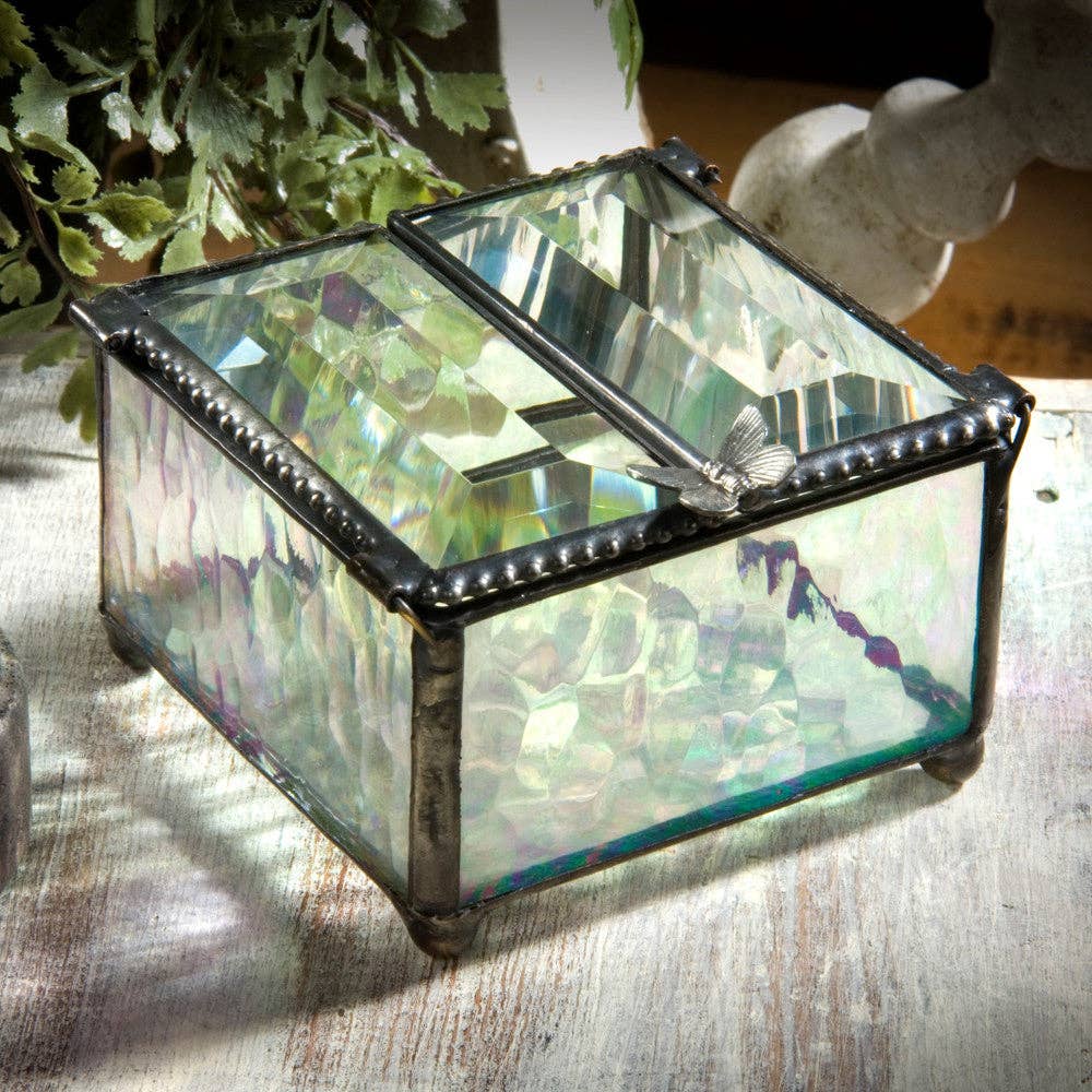 Clear Iridescent Glass Box with Center Open - J Devlin - Copper State Home + Iron