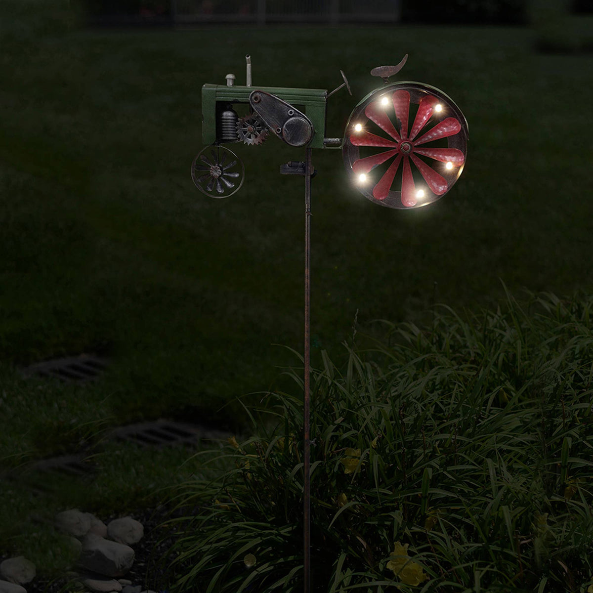 Red Tractor Solar Wind Spinner Garden Stake - 63"