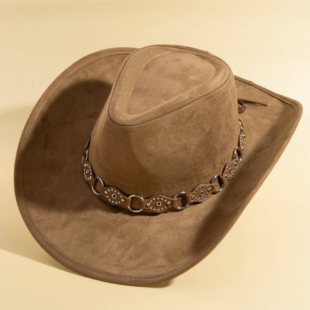 Faux Leather Chain Strap Western Cowboy Hat