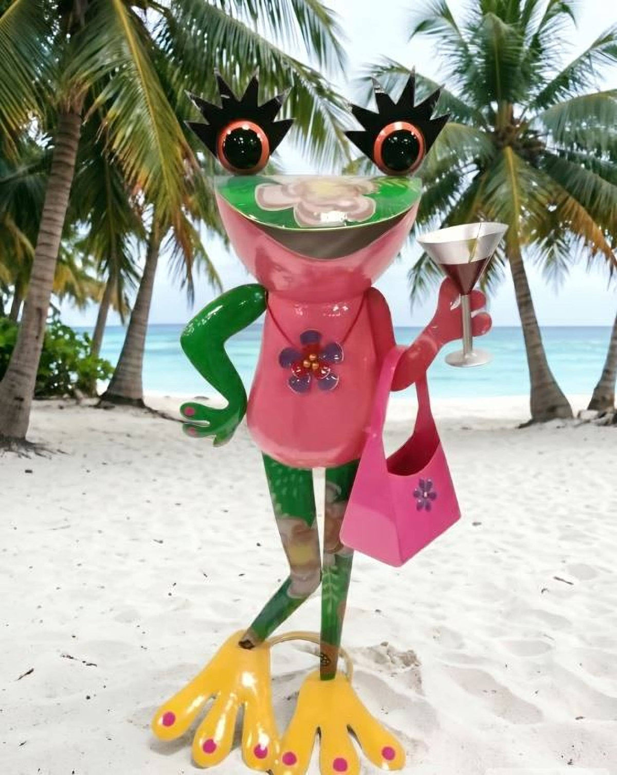 Outdoor Frog Ornament - Enamel Metal - Floral