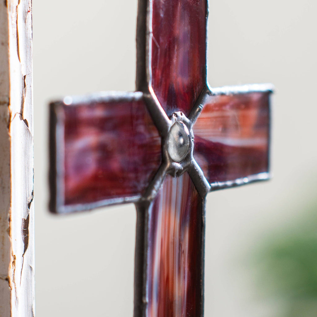 J Devlin Red Opal Stained Glass Cross Ornament