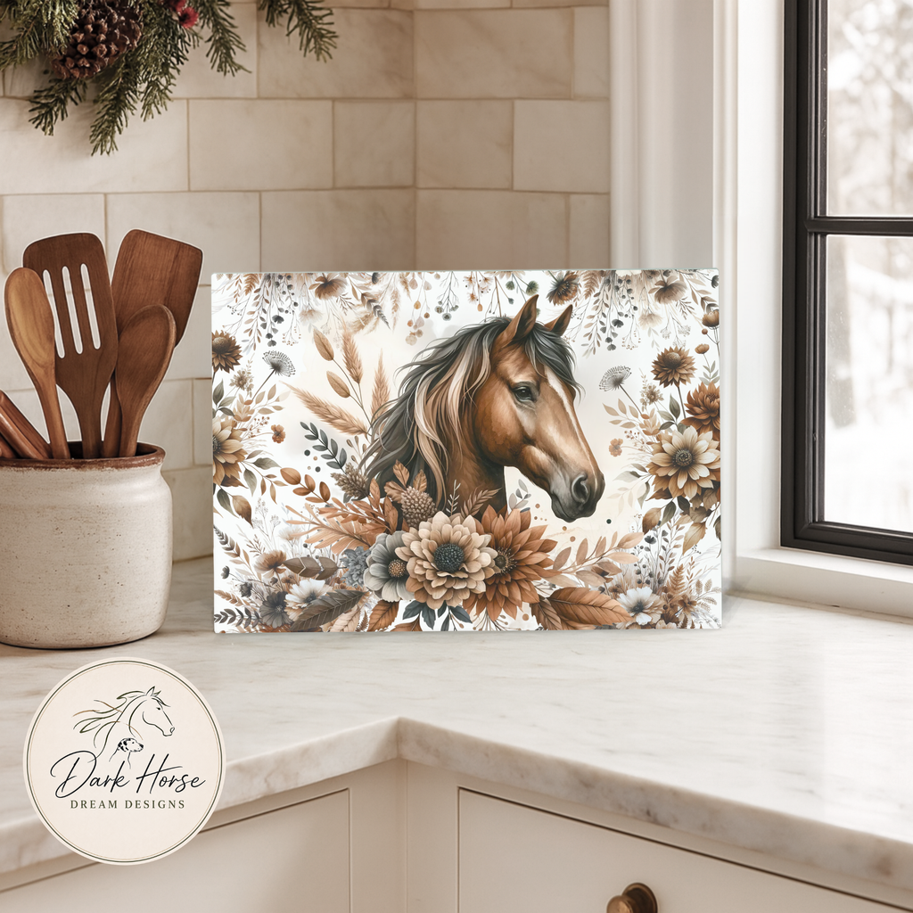 Brown Boho Bay Horse - Equine - Glass Cutting Board