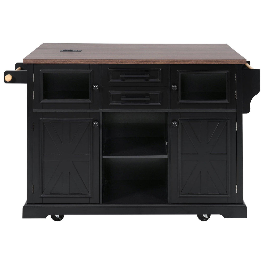 54.9" Kitchen Island with Drop Leaf, Power Outlet, 4 Doors: Default
