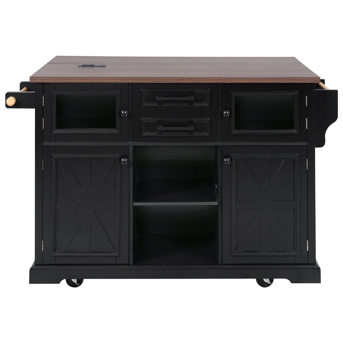 54.9" Kitchen Island with Drop Leaf, Power Outlet, 4 Doors: Default