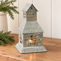 Metal Village House Tealight Holder Tall 9.5" Antique Grey