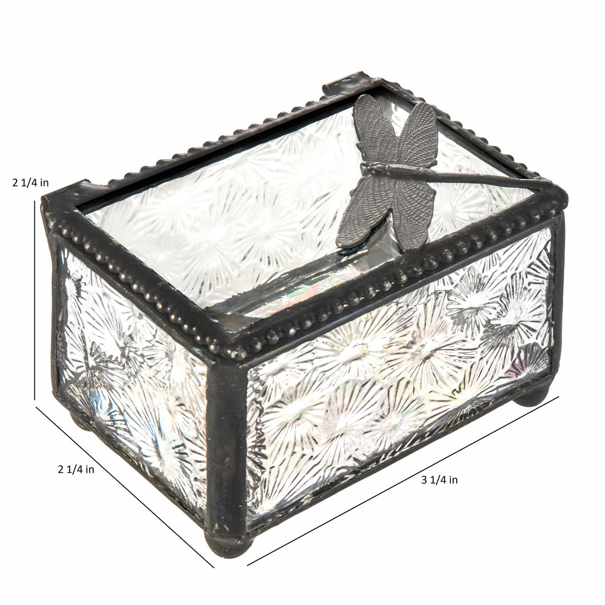 Art Glass Box with Dragonfly Filigree - Decorative Keepsake