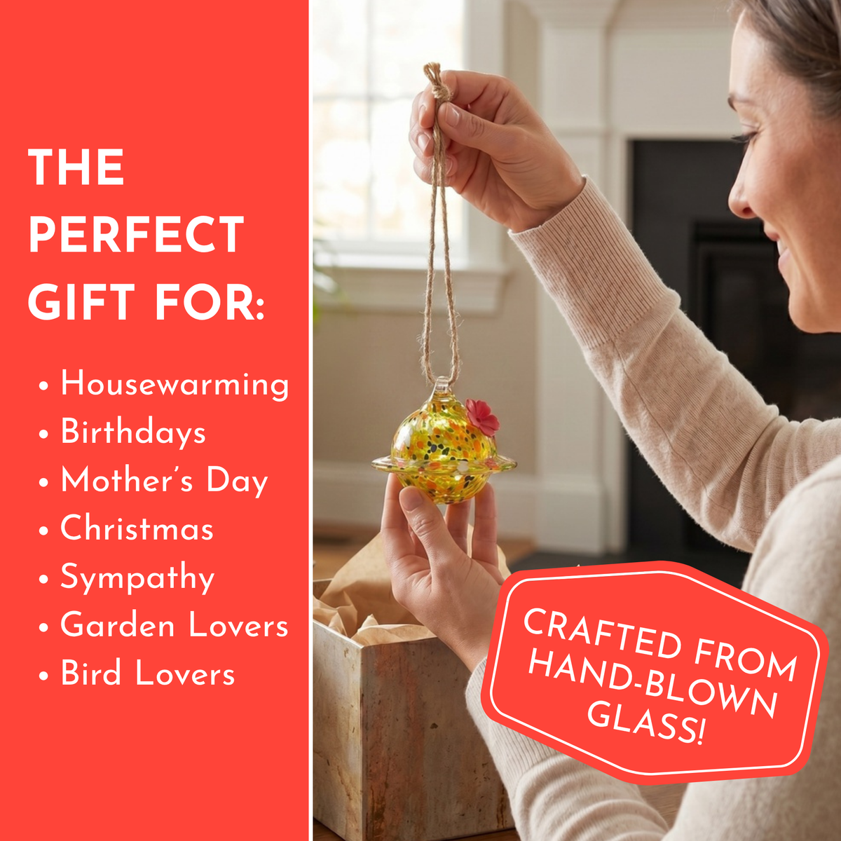 Yellow Planet Art Glass Hummingbird Feeder
