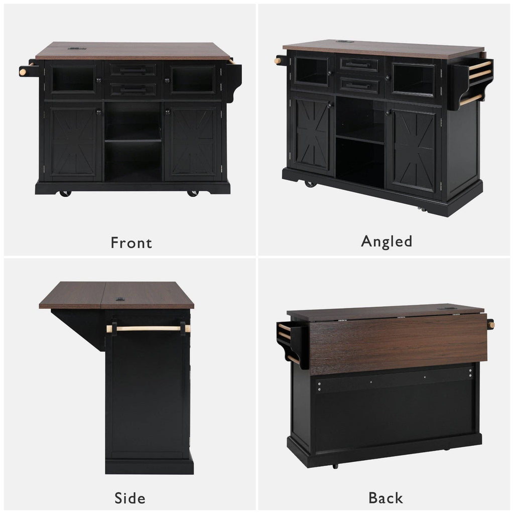 54.9" Kitchen Island with Drop Leaf, Power Outlet, 4 Doors: Default