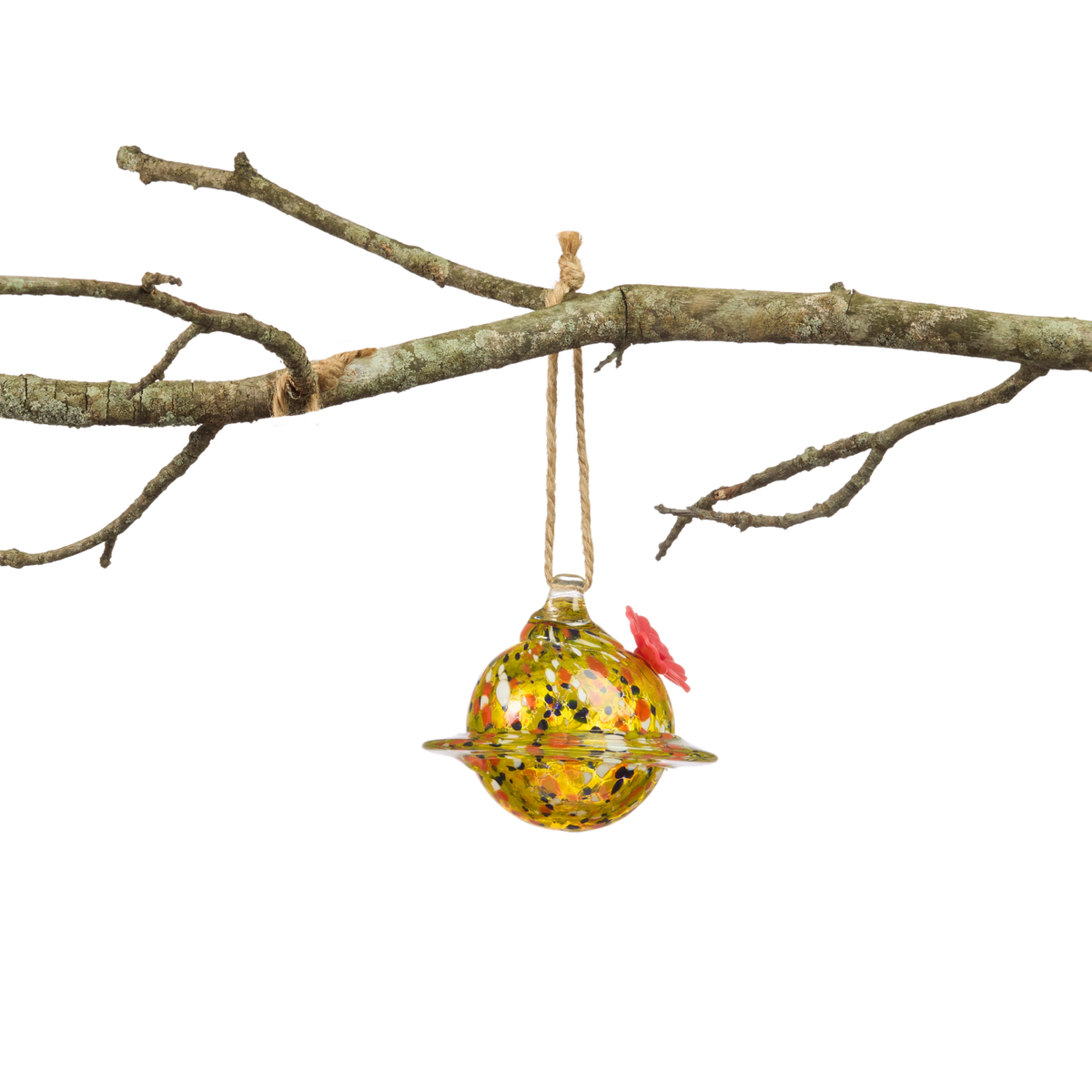 Yellow Planet Art Glass Hummingbird Feeder