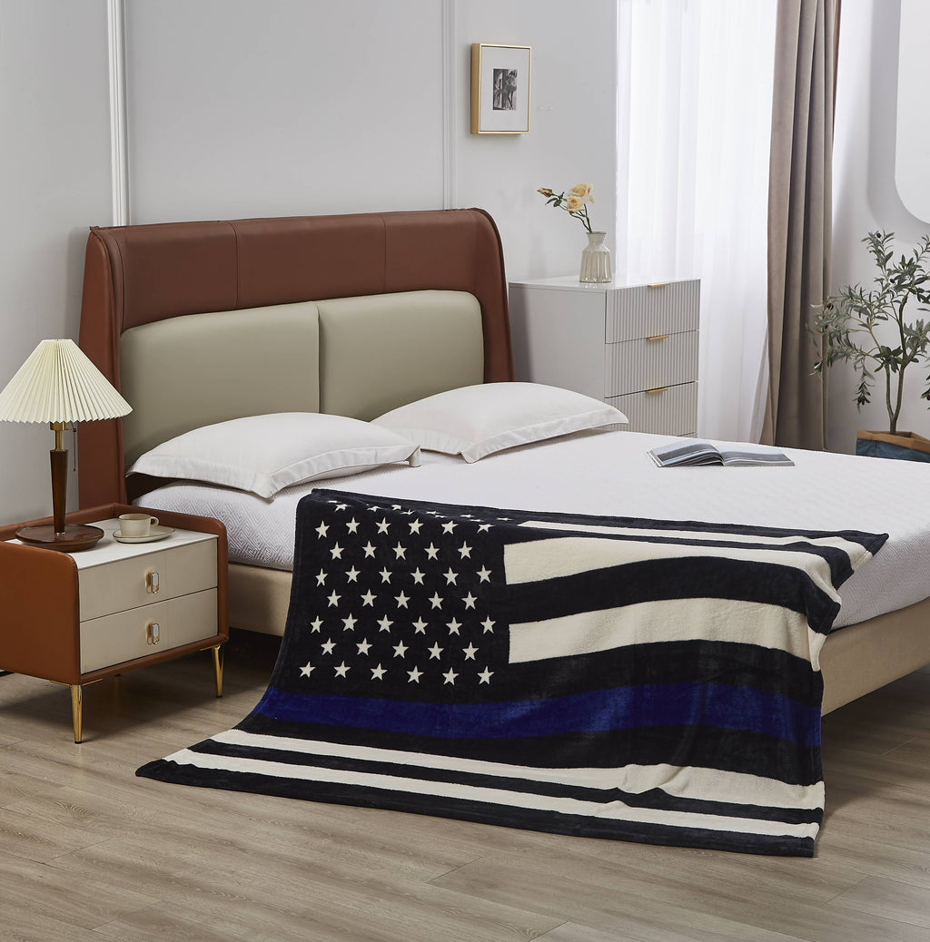 Blue Lives Matter Police Flag Faux Fur Plush Throw Blanket