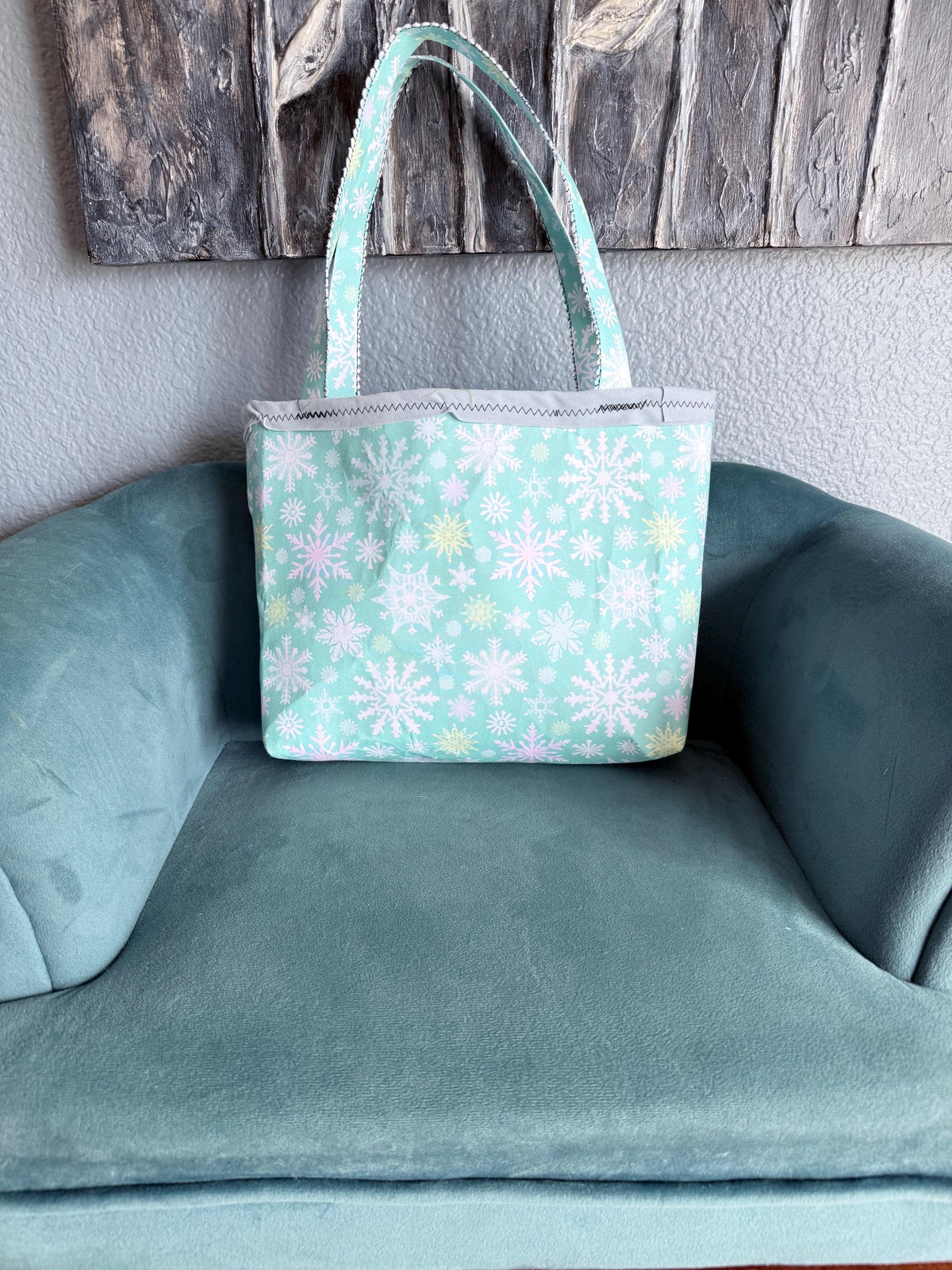 Mint Snowflake Tote Bag | Winter Shoulder Purse | Everyday Canvas Bag