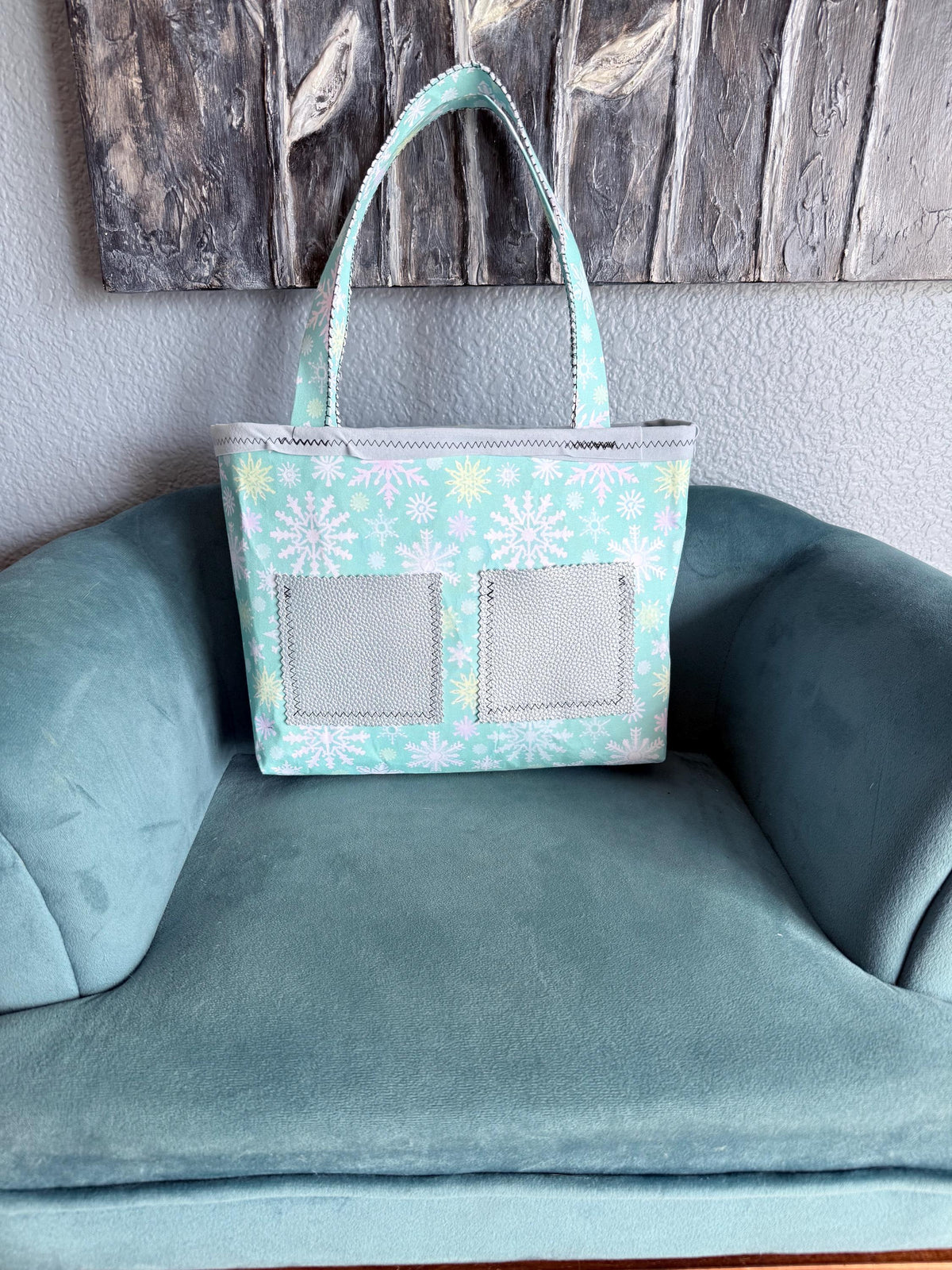 Mint Snowflake Tote Bag | Winter Shoulder Purse | Everyday Canvas Bag