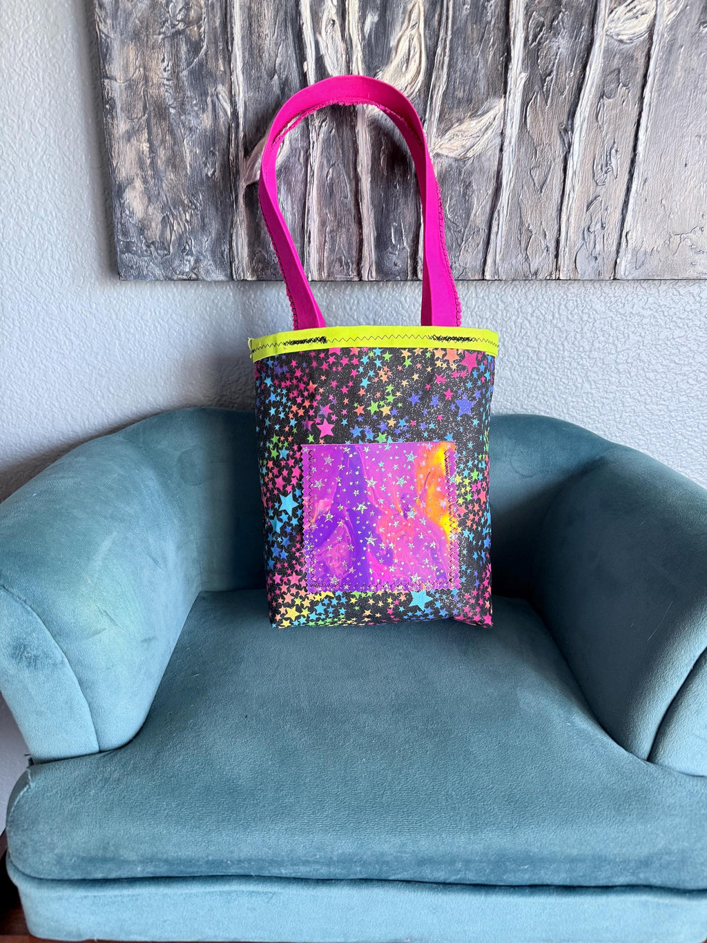 Handmade Rainbow Star Tote Bag | Holographic Pocket Shoulder Bag