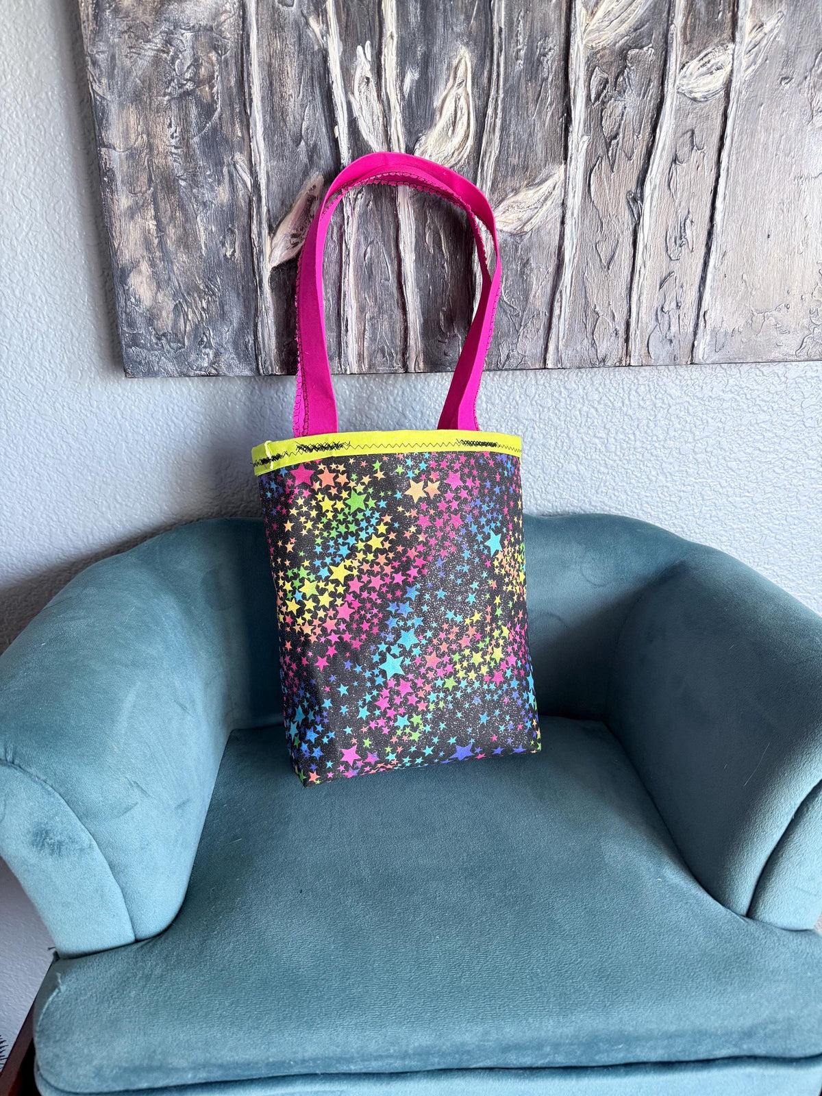 Handmade Rainbow Star Tote Bag | Holographic Pocket Shoulder Bag
