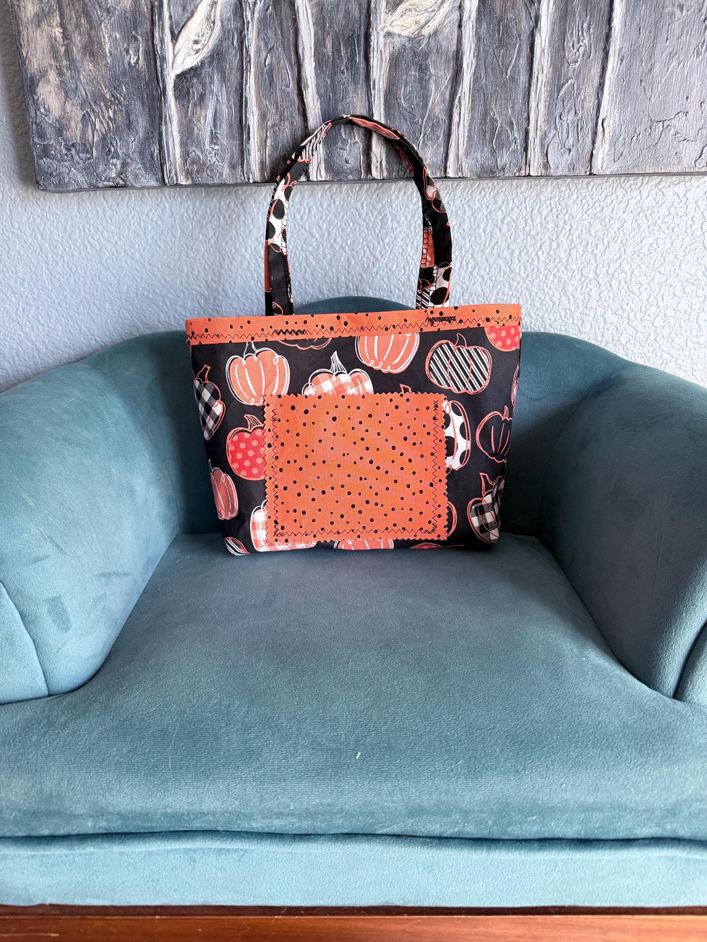 Handmade Pumpkin Tote Bag | Fall Fabric Purse | Autumn Shoulder Bag