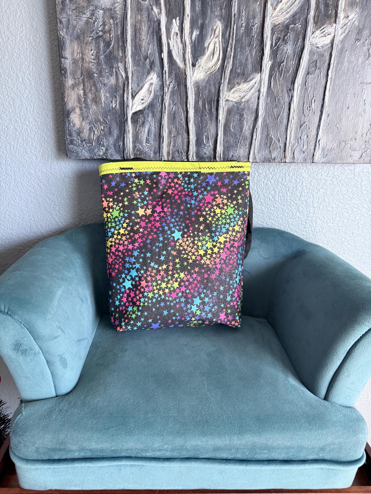 Handmade Neon Star Tote Bag | Holographic Pocket Tote | Colorful Shoulder Bag | Large Everyday Bag | Unique Gift for Her