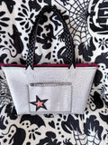Handmade Silver Croc & Black Star Handbag | Punk Rock Tote (Pink Lined)
