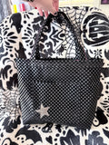 Handmade Black Checkerboard Tote Bag | Punk Rock Style, Silver Star Accent