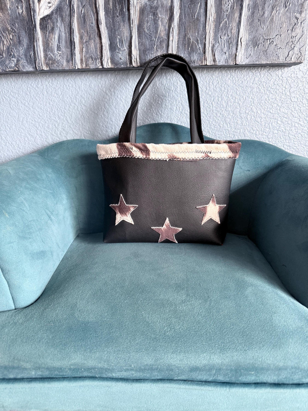 Handmade Black Faux Leather Tote Bag – Celestial Star Purse