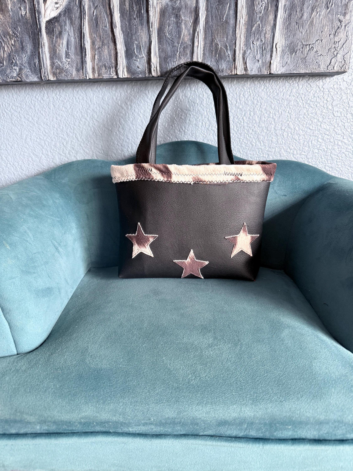 Handmade Black Faux Leather Tote Bag – Celestial Star Purse