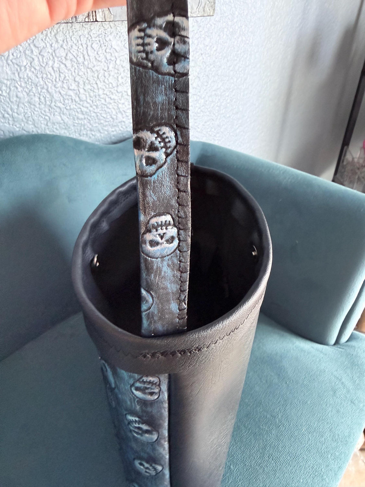 Blue and black skull purse
