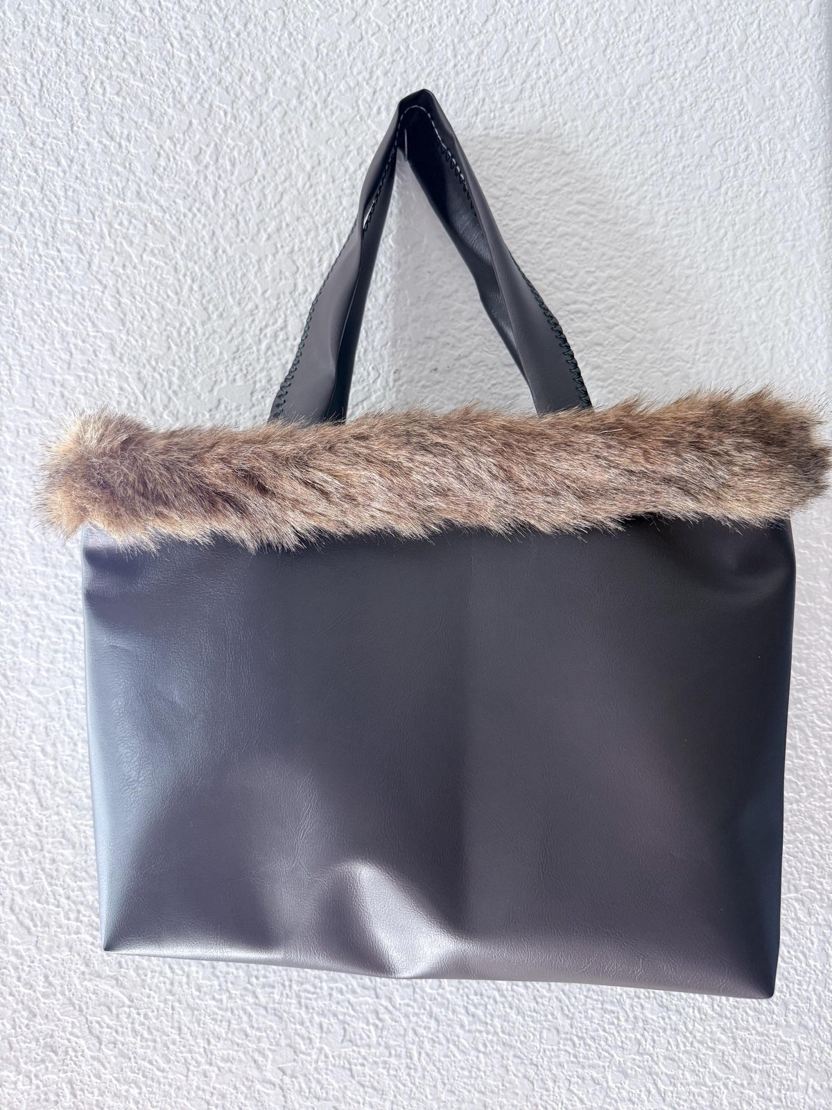Handmade Christmas Tree Tote Bag | Faux Fur Trim Holiday Purse  With sparkle