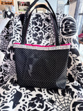 Black Checkered Tote Bag | Hot Pink Lined, Rhinestone Trim, Lightning Pocket Purse