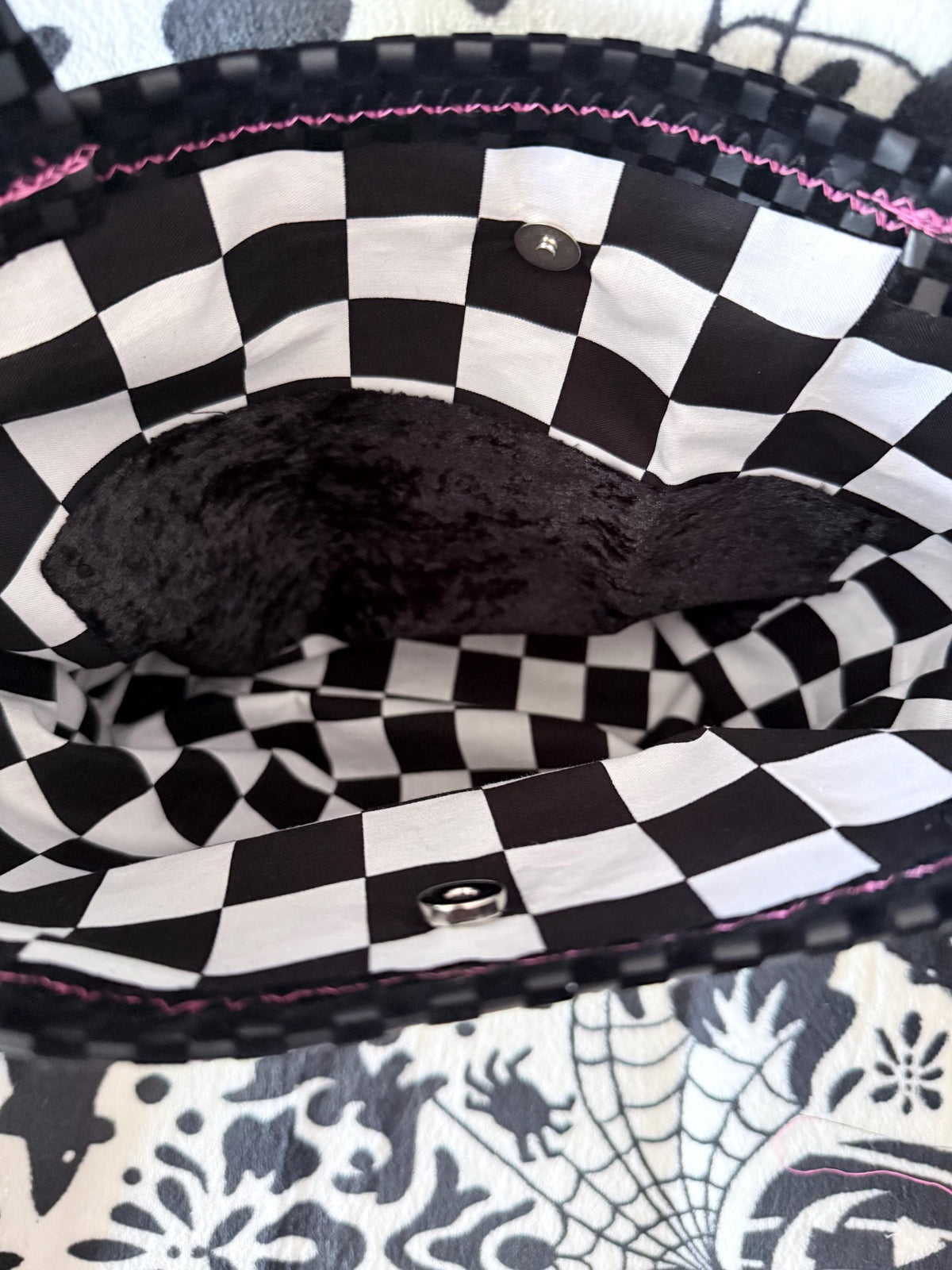 Handmade Black Checkerboard Tote Bag | Punk Rock Style, Silver Star Accent