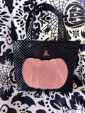 Handmade Halloween Tote – Black Checkerboard Purse with Sparkly Pumpkin Pocket