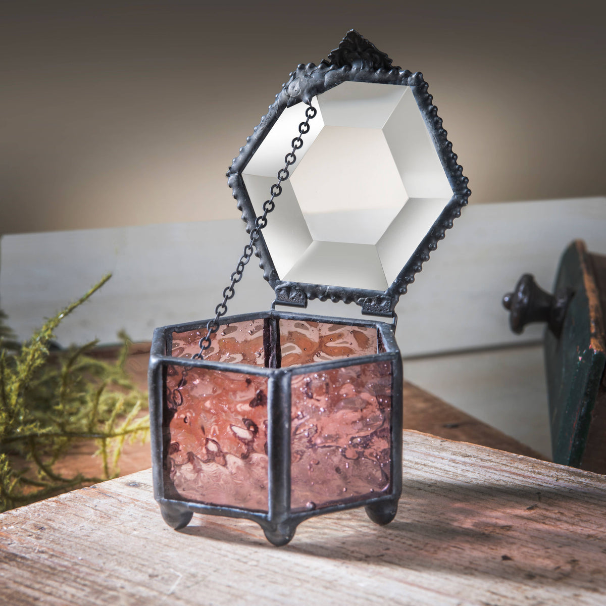 Jewelry Box Pink Rose Glass - Box 925 - Copper State Home + Iron