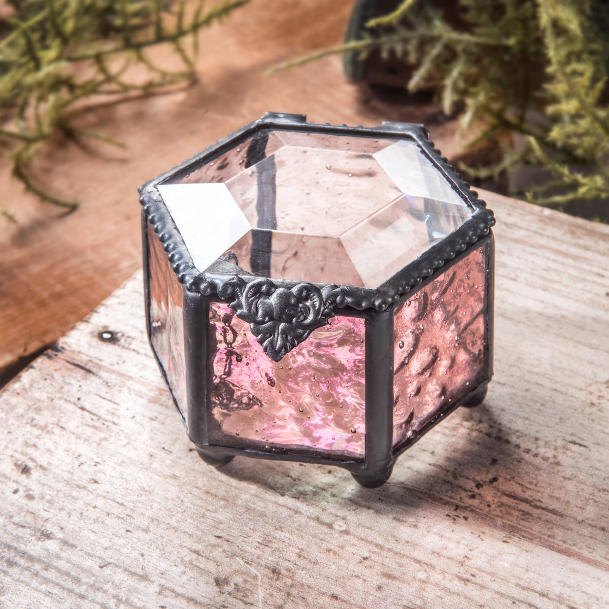 Jewelry Box Pink Rose Glass - Box 925 - Copper State Home + Iron