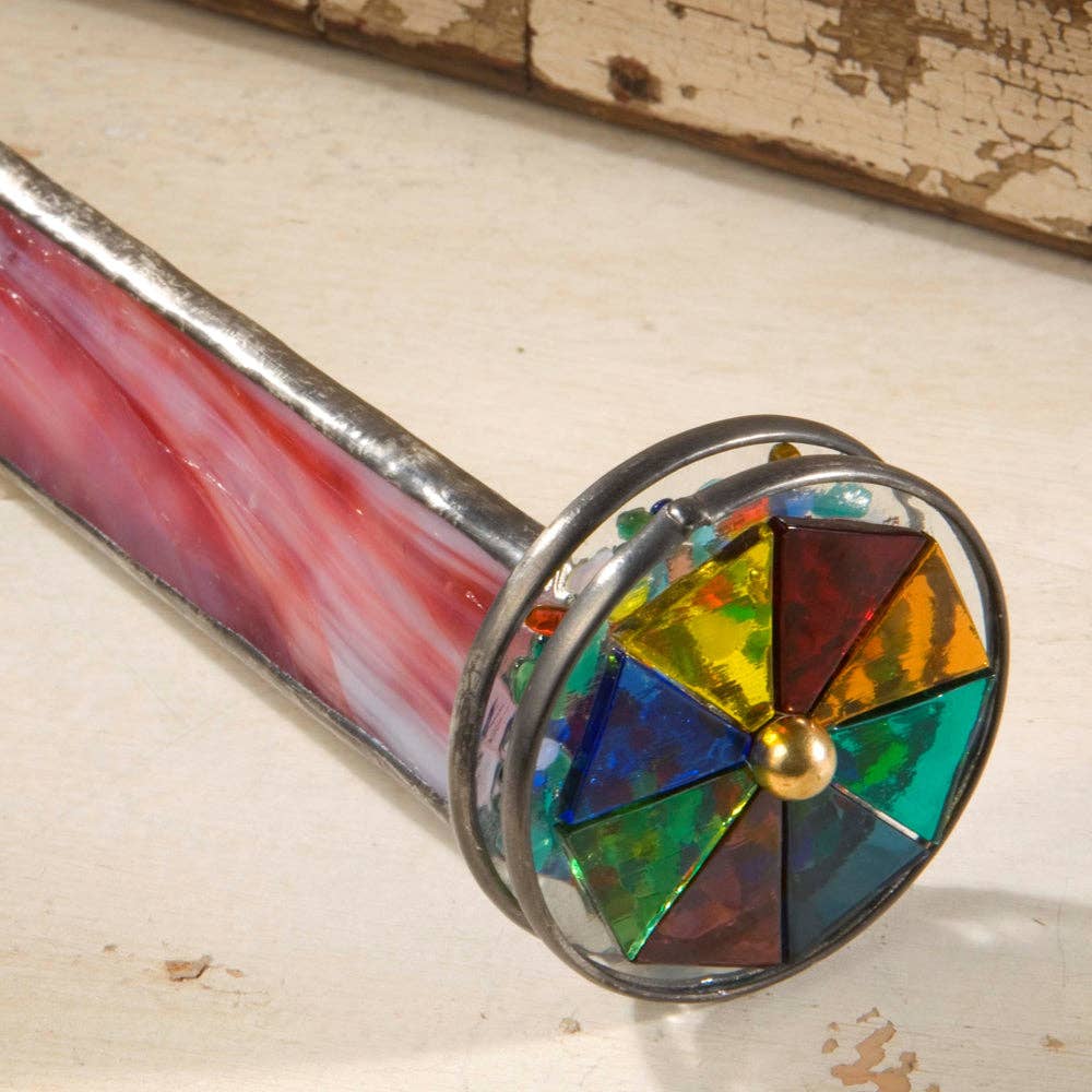 KAL 107 Red/White Opal Kaleidoscope - Double Wheel - Copper State Home + Iron