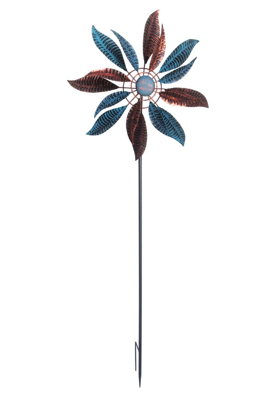 Kinetic Copper and Blue Wind Spinner Garden Stakes: Notch - Copper State Home + Iron