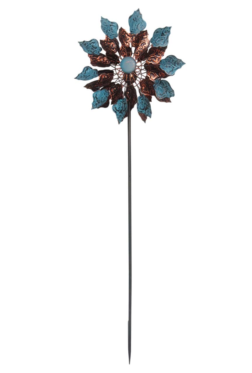 Kinetic Copper and Blue Wind Spinner Garden Stakes: Notch - Copper State Home + Iron