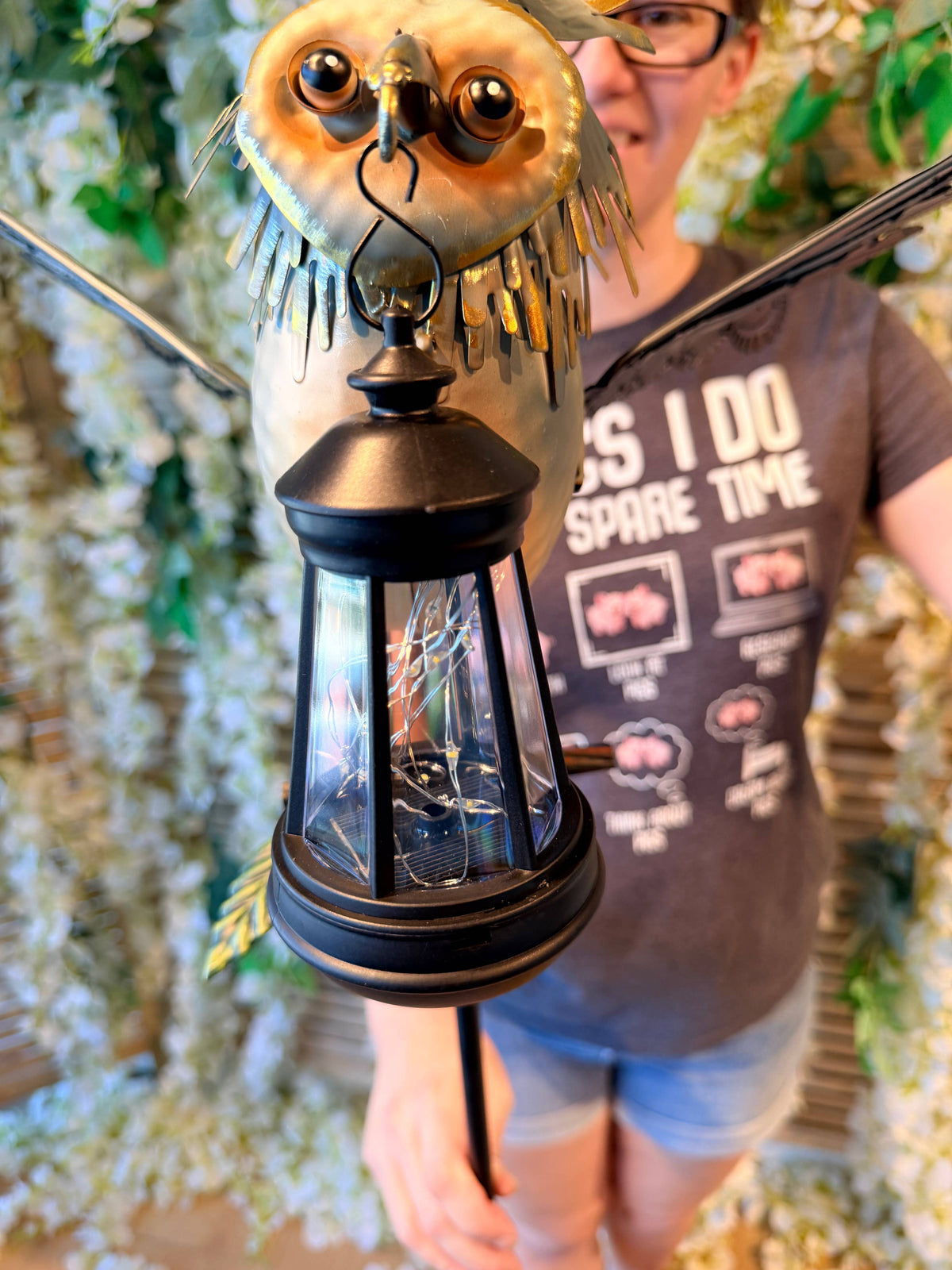 Metal Owl Garden Stake Holding a Solar Lighted Lantern - Copper State Home + Iron