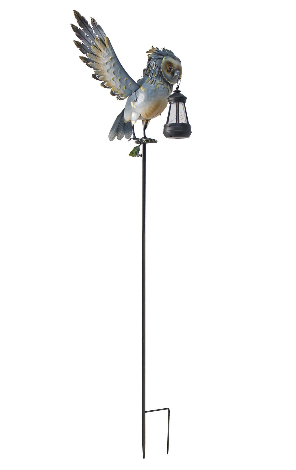 Metal Owl Garden Stake Holding a Solar Lighted Lantern - Copper State Home + Iron