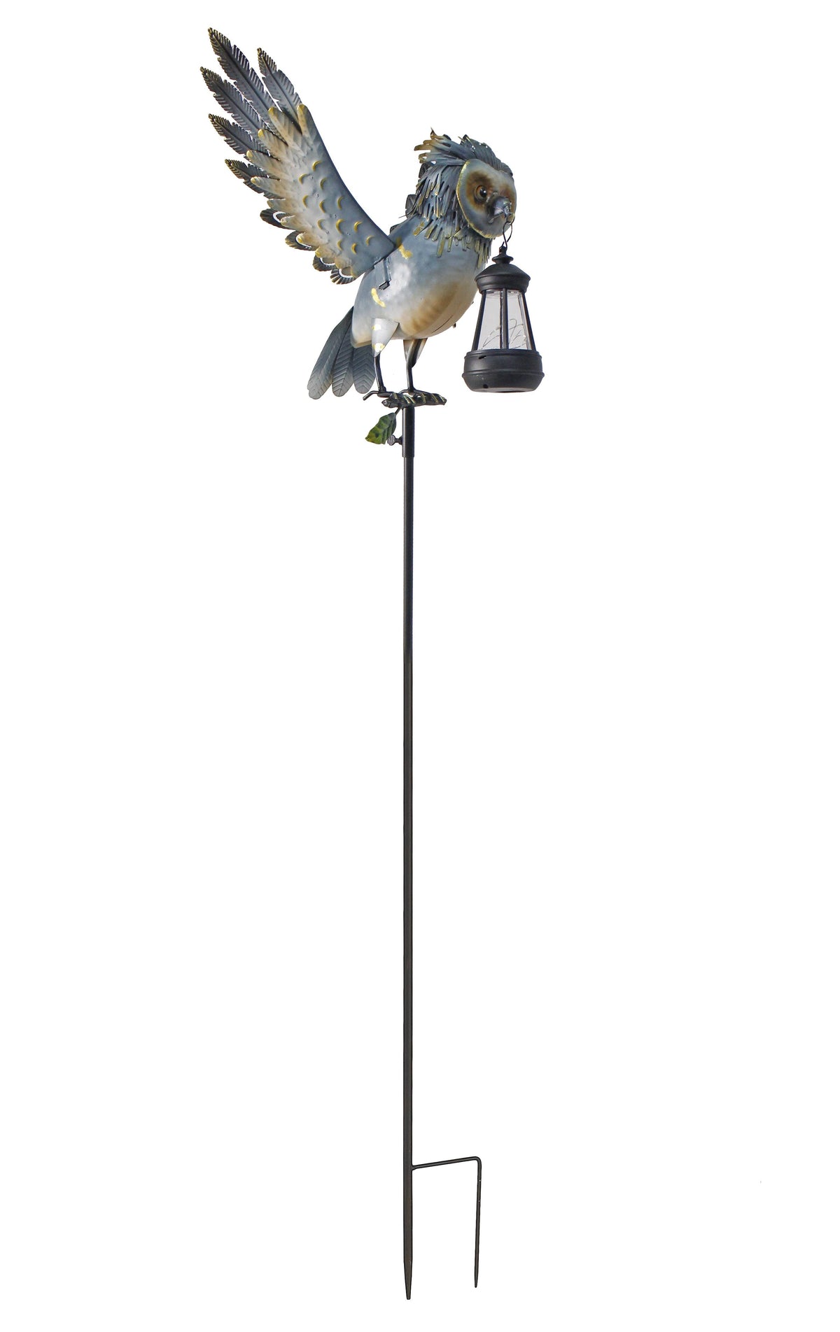 Metal Owl Garden Stake Holding a Solar Lighted Lantern - Copper State Home + Iron