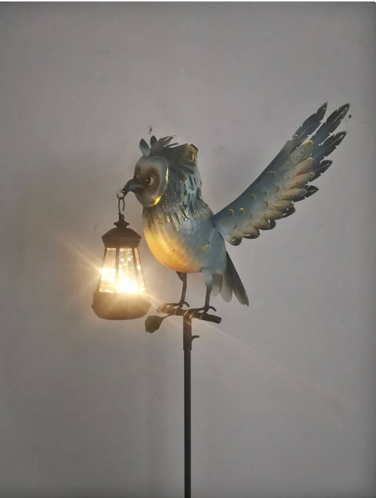 Metal Owl Garden Stake Holding a Solar Lighted Lantern - Copper State Home + Iron
