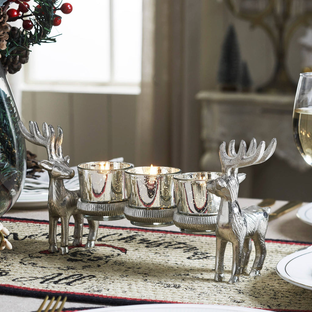 Metal Reindeer Mercury Glass Candle Holder Christmas Decor - Copper State Home + Iron