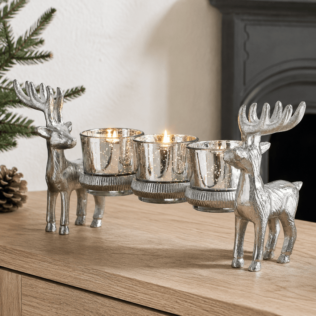 Metal Reindeer Mercury Glass Candle Holder Christmas Decor - Copper State Home + Iron