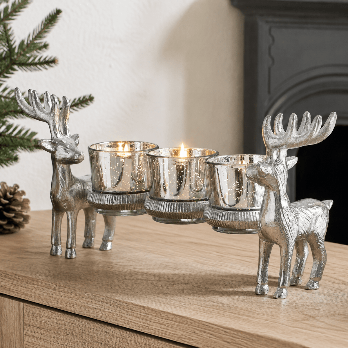 Metal Reindeer Mercury Glass Candle Holder Christmas Decor - Copper State Home + Iron
