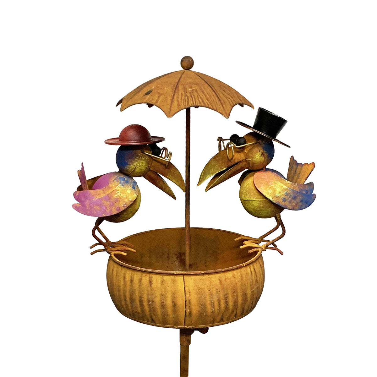 Metal Two Old Crows Rustic Bird Feeder Stake - Copper State Home + Iron