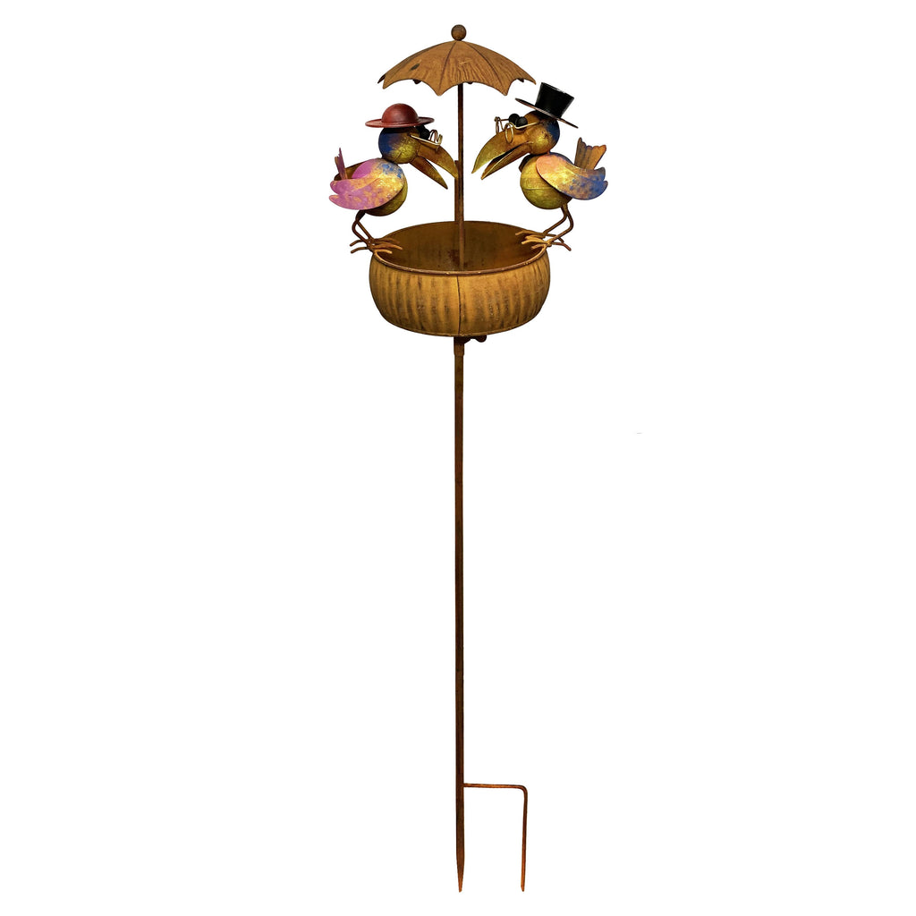 Metal Two Old Crows Rustic Bird Feeder Stake - Copper State Home + Iron