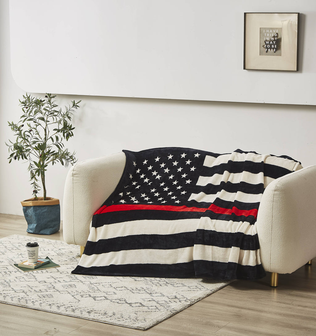 Red Lives Matter Flag Fire Department Faux Fur Throw Blanket - Copper State Home + Iron