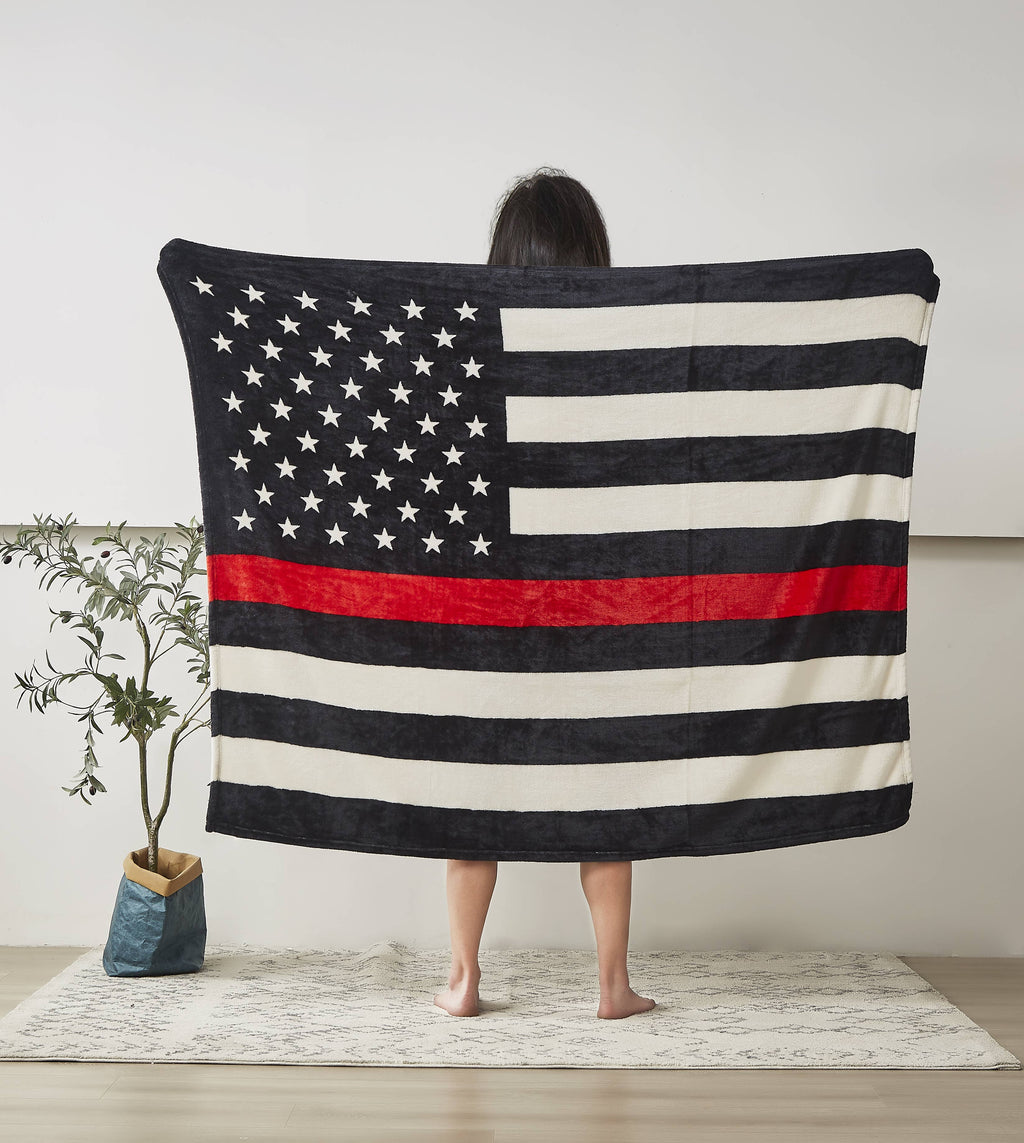Red Lives Matter Flag Fire Department Faux Fur Throw Blanket - Copper State Home + Iron