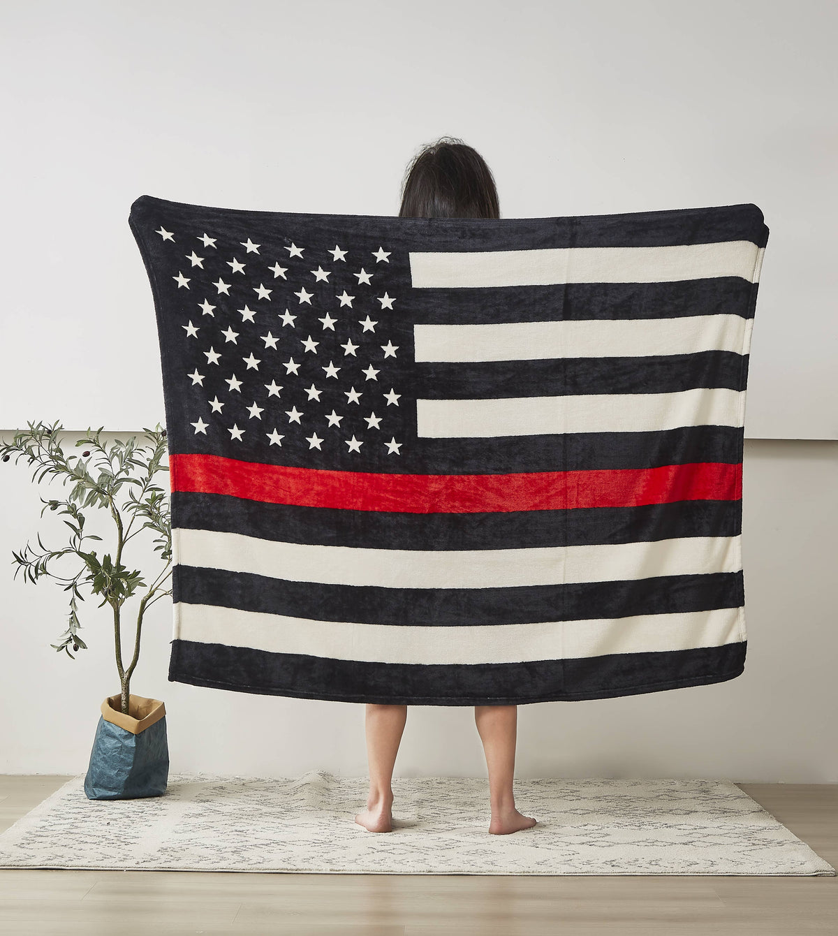 Red Lives Matter Flag Fire Department Faux Fur Throw Blanket - Copper State Home + Iron