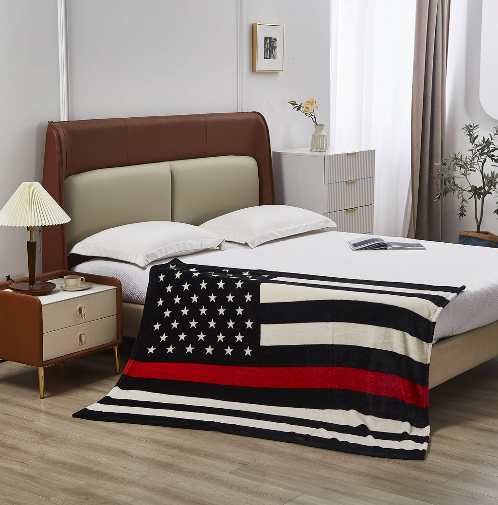 Red Lives Matter Flag Fire Department Faux Fur Throw Blanket - Copper State Home + Iron